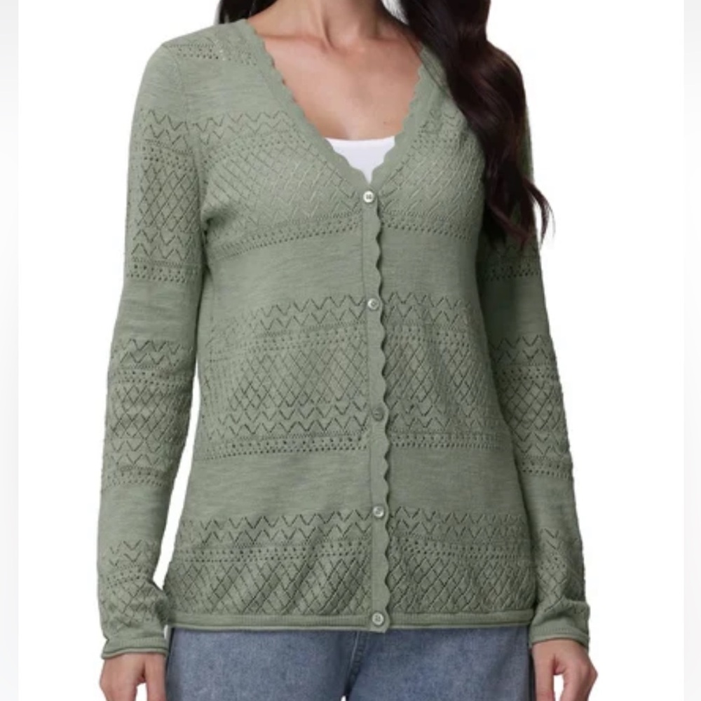 Frye green pointelle cardigan small